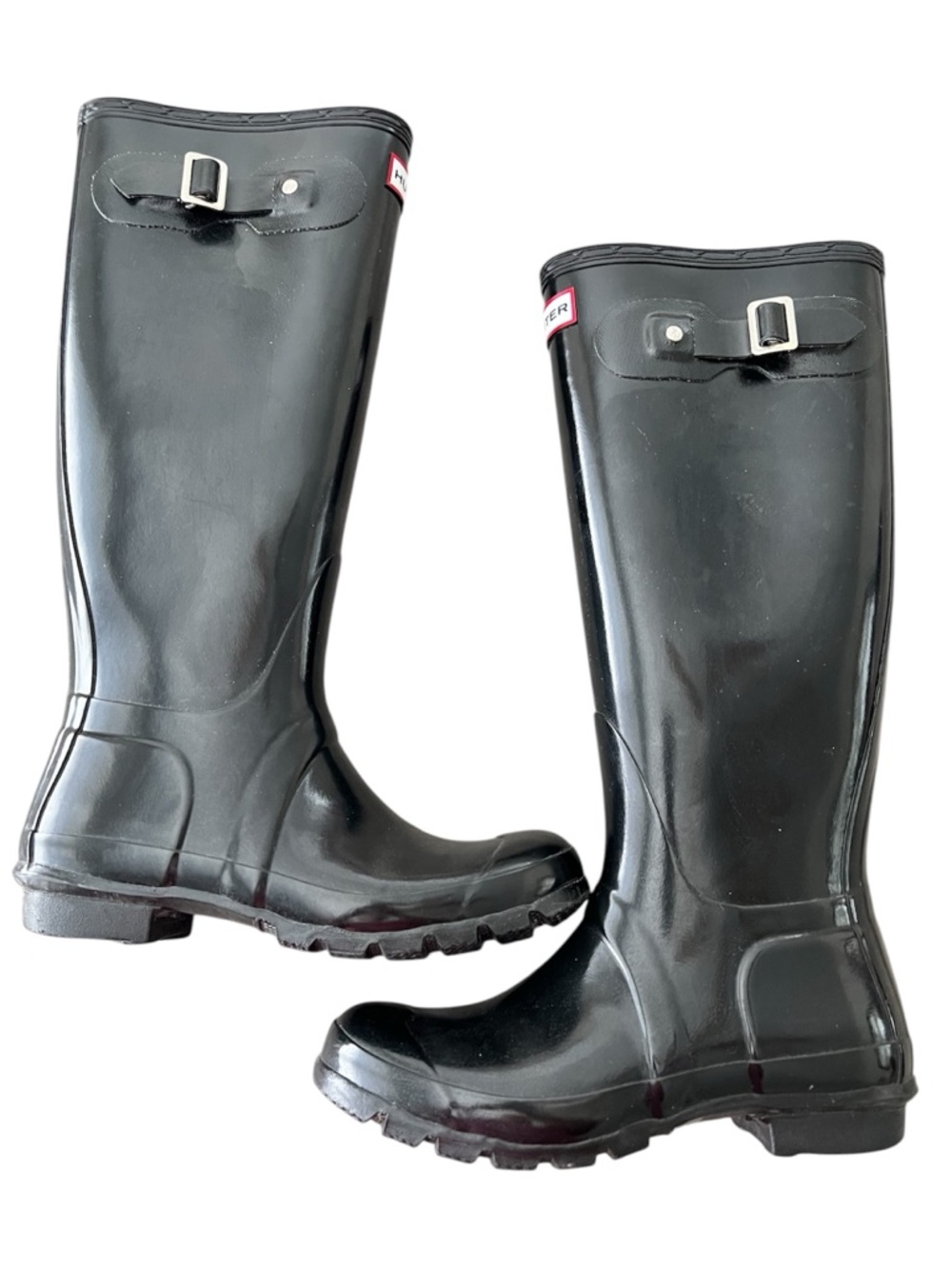Hunter Original Black Gloss Tall Shiny Rain Boots W23616 - size 6 Female - Picture 2 of 8